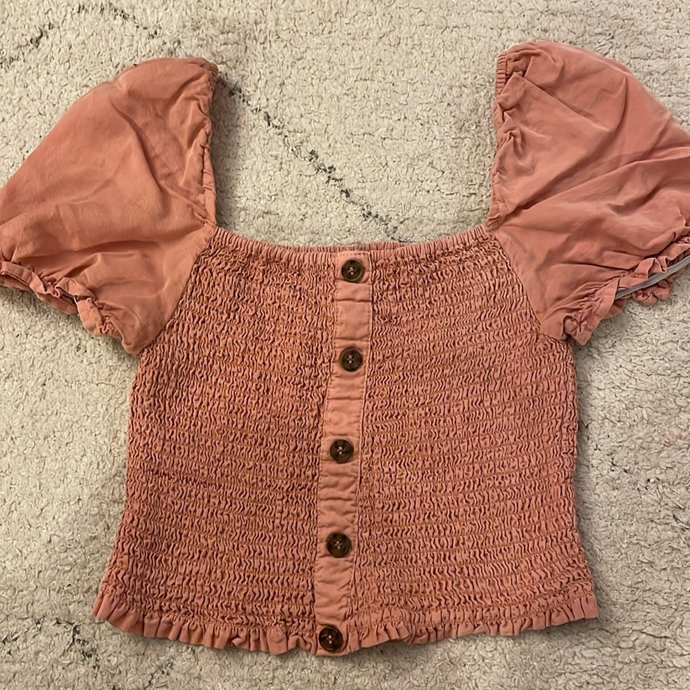 Love Tree smocked ruffled crop top